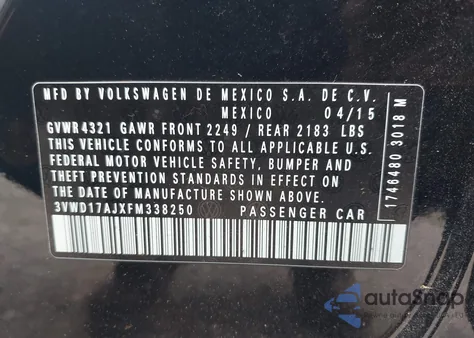 2015 Volkswagen Jetta 1.8T Se from USA, damaged, VIN 3VWD17AJXFM338250